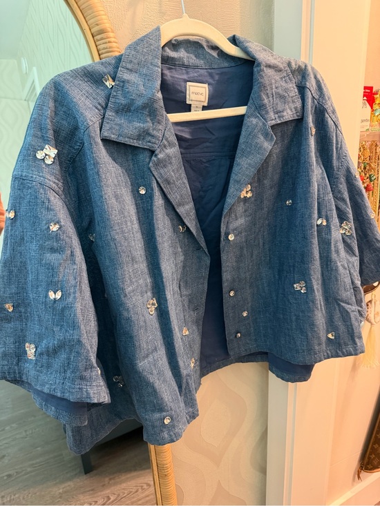 Maeve Tops - MAEVE EMBELLISHED DENIM CROP